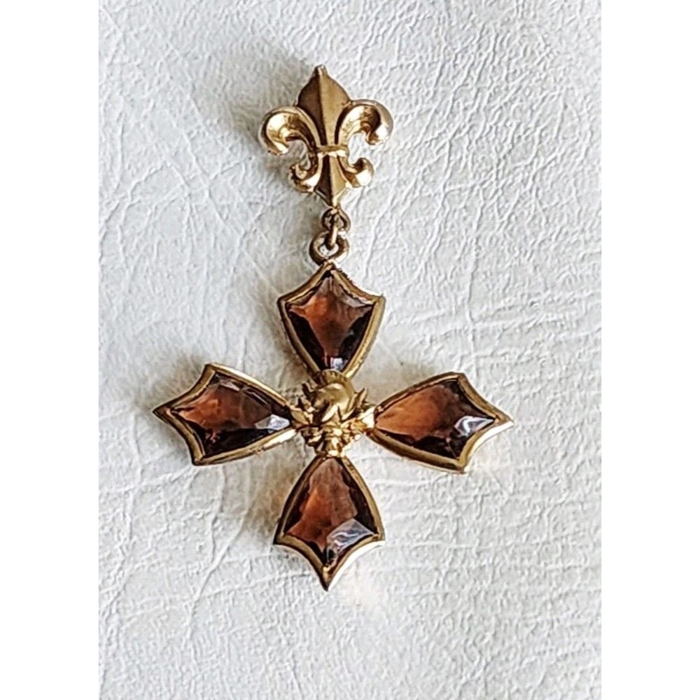 Vintage Accessocraft NYC Red glass Maltese cross brooch pin pendant